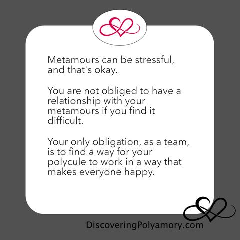 Metamours can be stressful, and that's okay.
 
You are not obliged to have a relationship with your metamours if you find it difficult. 

Your only obligation, as a team, is to find a way for your polycule to work in a way that makes everyone happy.