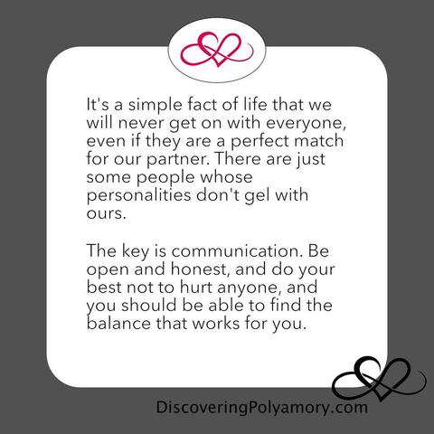 It's a simple fact of life that we will never get on with everyone, even if they are a perfect match for our partner. There are just some people whose personalities don't gel with ours.&nbsp;
&nbsp;
The key is communication. Be open and honest, and do your best not to hurt anyone, and you should be able to find the balance that works for you.&nbsp;