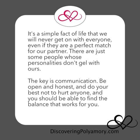 It's a simple fact of life that we will never get on with everyone, even if they are a perfect match for our partner. There are just some people whose personalities don't gel with ours. 
 
The key is communication. Be open and honest, and do your best not to hurt anyone, and you should be able to find the balance that works for you. 