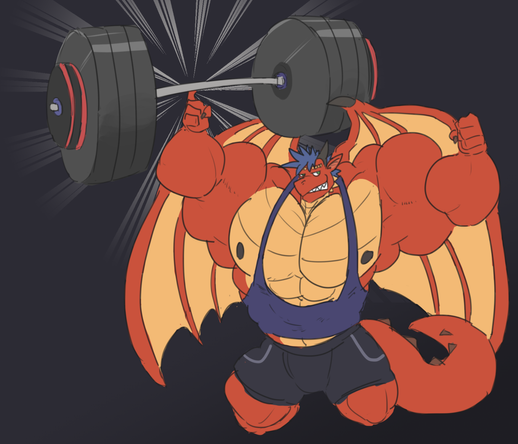 Sebin lifting a heavily loaded barbell with just his index finger, flexing his giant muscular arms with a smirk. His tank top barely covers his hulking upper body, prominently showing his big pillowy pecs.