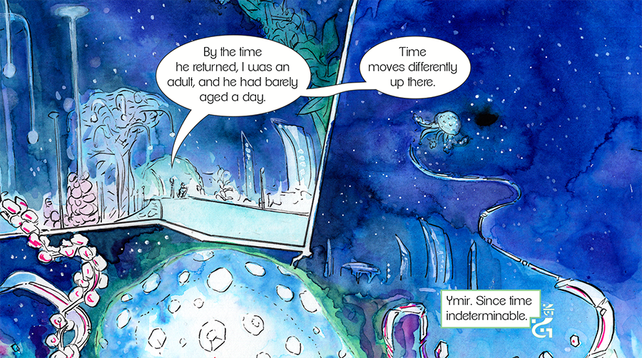 teaser panels of another page from the same sci fi comic, now showing a sort of dream scene in the night time