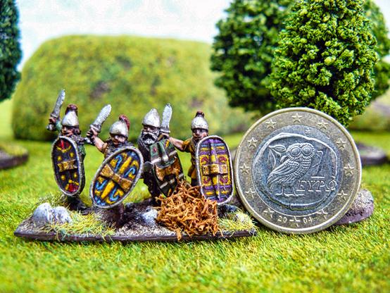 15mm Cantabrian scutarii next to a one euro coin