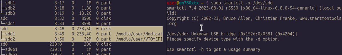My Ventoy/Medicat SSD is an NVME, via a JMicron bridge - i CAN'T pull a SMART report, without wasting half a day reading manuals …and then likely still failing - not sure how ASMedia fares, but i despise JMicron in particular, notoriously