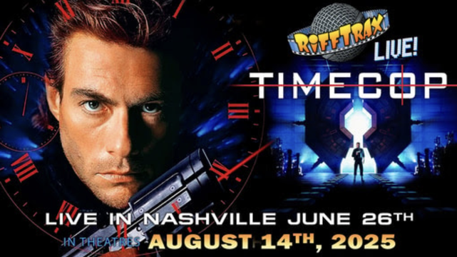 An advertisement for RiffTrax live doing TimeCop