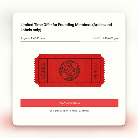 big red virtual member voucher with a progress bar showing $18,000 has been raised out of $30,000 goal.