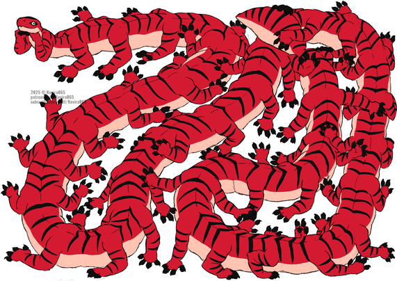 Cyrill as a taurtrain, zig-zag filling the entire page with 35 pairs of limbs!