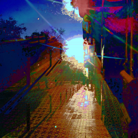 Barcelona digital glitch street photography, made with the GNU Image Manipulation Program, IMG-Encode, and Sonic Visualiser.