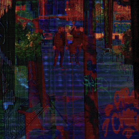 Barcelona digital glitch street photography, made with the GNU Image Manipulation Program, IMG-Encode, and Sonic Visualiser.