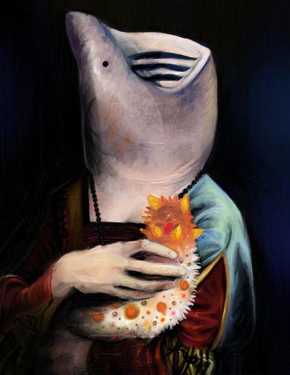 Lady with an Ermine but a basking shark with a 2lb 2ft California sea cucumber.