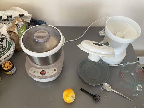 A dough mixing machine and a flour mill.