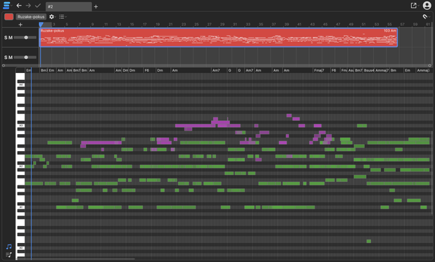 A print screen from the software “Samplab” shows sonic data like a piano roll.