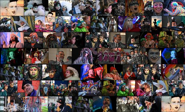 Giovedì scorso (il 27 Febbraio) sono stato al Carnevale di Viareggio per il corso serale. Mai visto prima: l'atmosfera notturna lo rende ancor più magico. Ho scattato 1000 fotografie in alta definizione, professionali, di cui - buone e buonissime - 500, tutte sistemate per la pubblicazione, ma... Ho fatto un pasticcio: le ho cancellate. Nonostante l'acquisto molto oneroso di un programma per il recupero dei File cancellati, ho potuto solo fare degli screenshot dell'anteprima delle foto che il programma ha ricostruito. Sono praticamente inservibili per qualsiasi uso e immodificabili, pena la definitiva corruzione del file. Ho scelto tra questi screenshot i migliori scatti e li ho montati in un collage, per ricordo.

Ogni fotografia che compone il collage è un ritratto non in posa dei figuranti che animano i carri e le mascherate.
