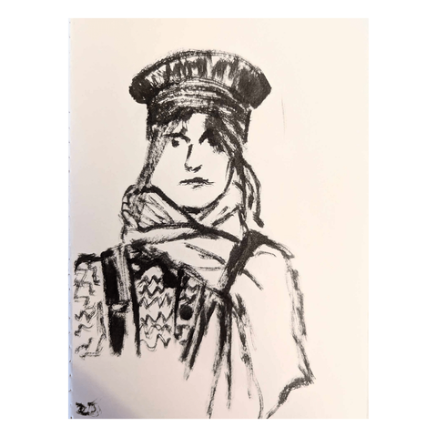 Autoportrait au feutre pinceau dans un petit carnet