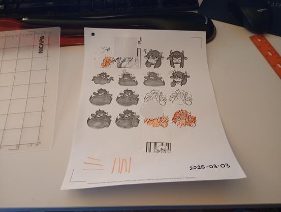 a test print of stickers, but the cut marks don't line up with the images