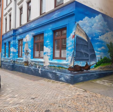 Graffito mit Segelschiffen in Reeperbahn 3.