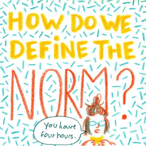 "How do we define the norm" written in big in a comics frame.