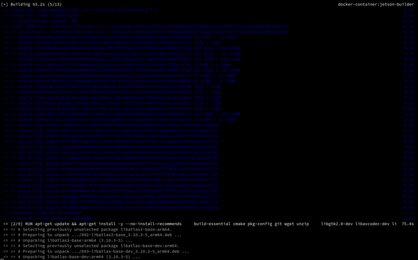 A screenshot of the terminal cross compiling a container image