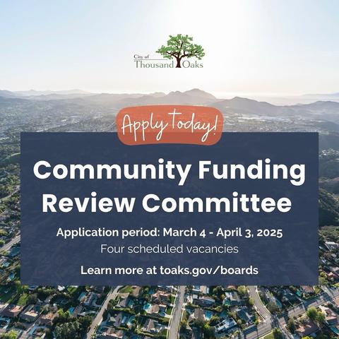 Graphic seeking applicants for five positions on the Community Funding Review Committee. Learn more at toaks.gov/boards