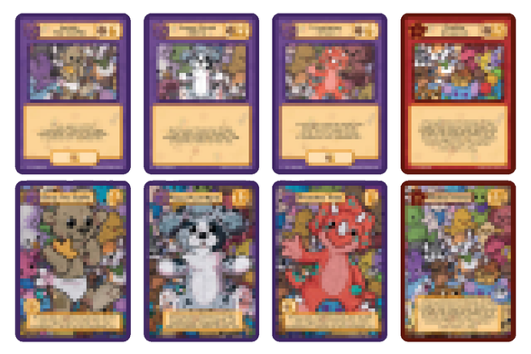 8 Collectable Trading Cards from the Little Troubles and BFC Plushie Invasion Set, The cards are intentionally blurry