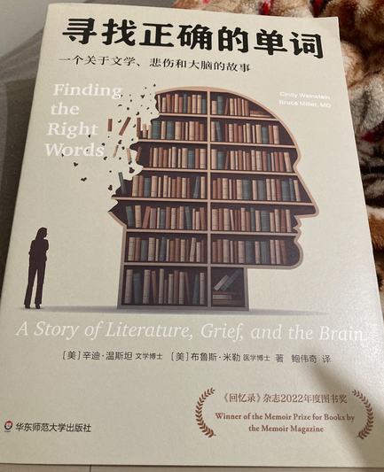 Chinese edition of Finding the Right Words. Image of a woman looking at a outline of a face with books filled in.
