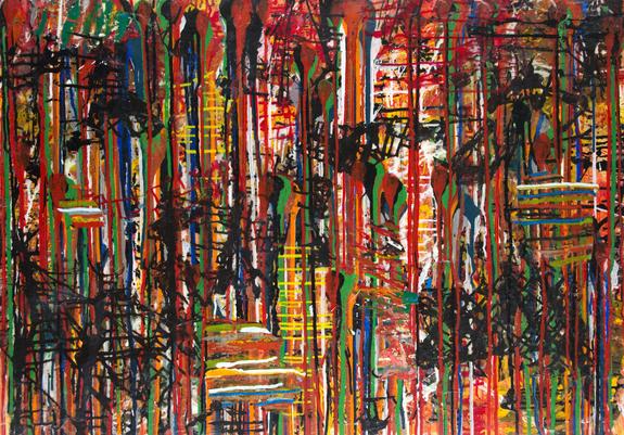 An abstract painting by Linda Sgoluppi based on Plato's cave analogy