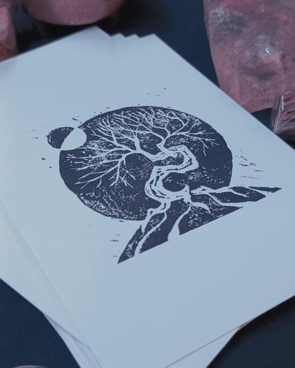Linogravure arbre et lune