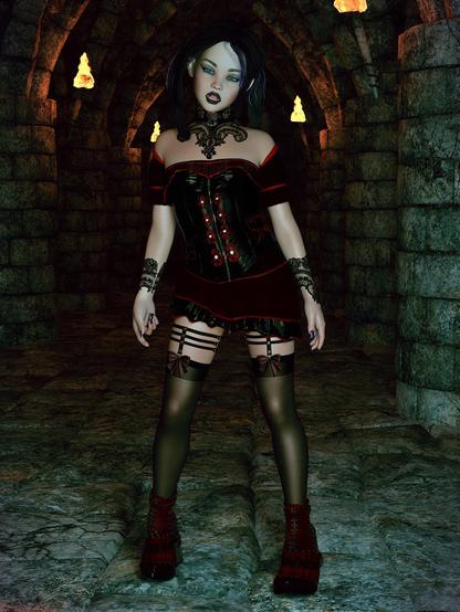 3D art of a pretty goth-girl.
