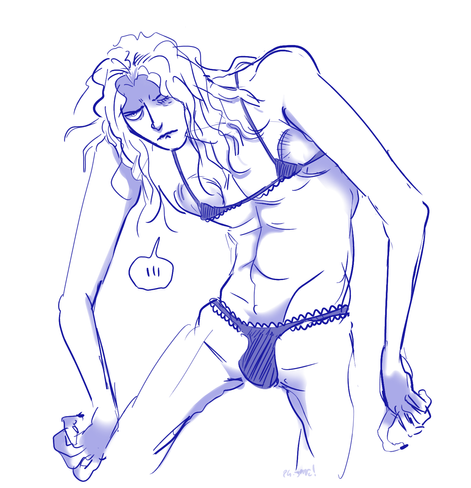 Drawing of Messmer in feminine underwear.