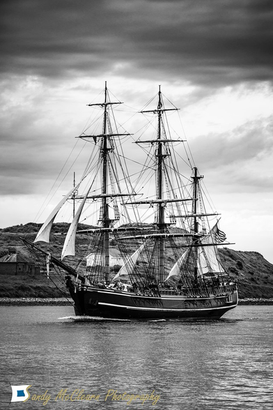 Tall ship under sail.