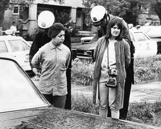 Founding co-editor of La Raza Ruth Robinson (right) with Margarita Sanchez at the Belmont High School walkout, being arrested, during the 1968 student protests for education reform in LA. By Los Angeles Herald Examiner Photograph Collection - Los Angeles Public Library, Public Domain, https://commons.wikimedia.org/w/index.php?curid=96471334