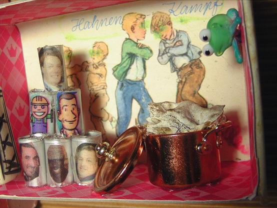 Shadowbox about cockfights  a symptom of our times.