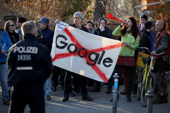Local campaigners, including a group dubbed Fuck Off Google, held protests around Berlin's Kreuzberg as the tech giant planned to open a new campus in the area. Getty Images / Sean Gallup / Staff