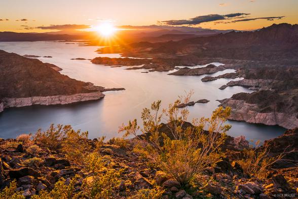 Sunset over Lake Mead reservoir in the Mojave Desert near Las Vegas, Nevada.