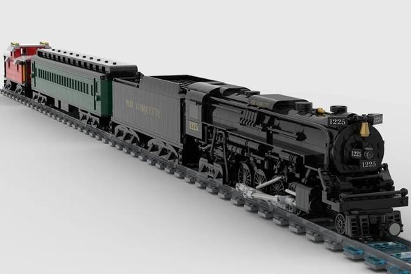 a model of a train made of Lego bricks