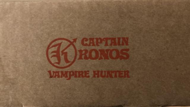 On the top and bottom of the box is the Captain Kronos logo- a stylised K with the movie title as shown on screen: CAPTAIN KRONOS VAMPIRE HUNTER