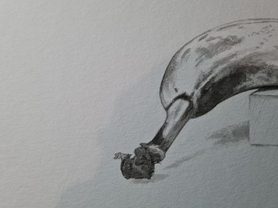 Work in progress, Indian ink drawing : detail of a banana / dessin à l'encre de Chine (en cours), détail d'une banane.