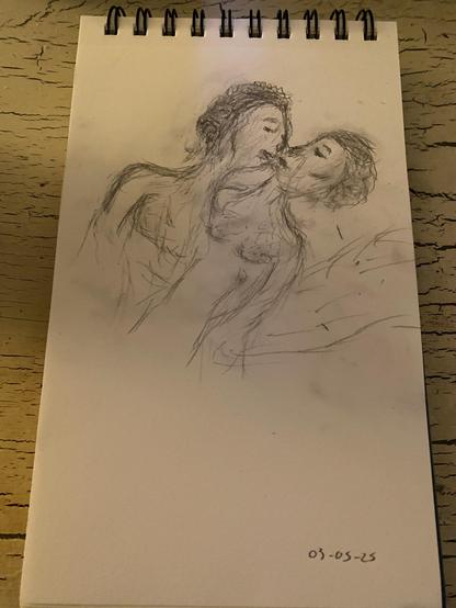Pencil drawing of couple embracing