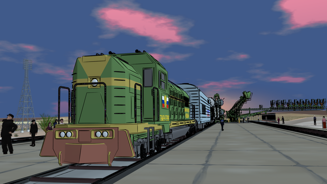 In this shot there are about a dozen "Billboard Extras" -- these are posed and rendered characters which I've scattered around the shot as onlookers on the action. They aren't animated, and they're actually flat images.

In many places, the characters appear "in front" of ink lines from background objects. This is actually achieved with masking.