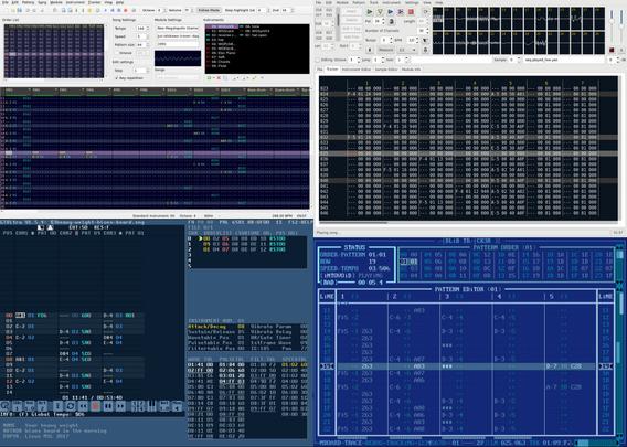 from left to right, top to bottom: Bamboo Tracker, Sound Tracker,
GTUltra, and Adlib Tracker II