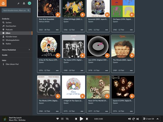Scrrenshot of a funkwhale audio server UI showing multiple album covers