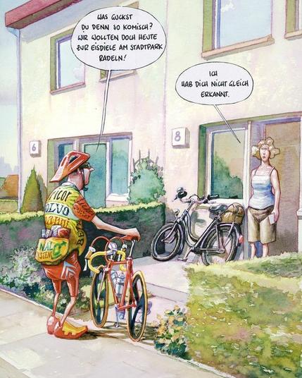 Comic von ©marunde mit einem stylischen Rennradfahrer auf dem Weg zur Eisdiele.