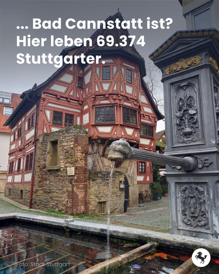 Foto: Cannstatter Altstadt mit Brunnen im Vordergrund. Text: ... Bad Cannstatt ist? Hier leben 69.374 Stuttgarter.