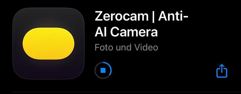 Screenshot of app icon and title of an app in the Apple App Store. The app is called Zerocam | Anti-AI Camera