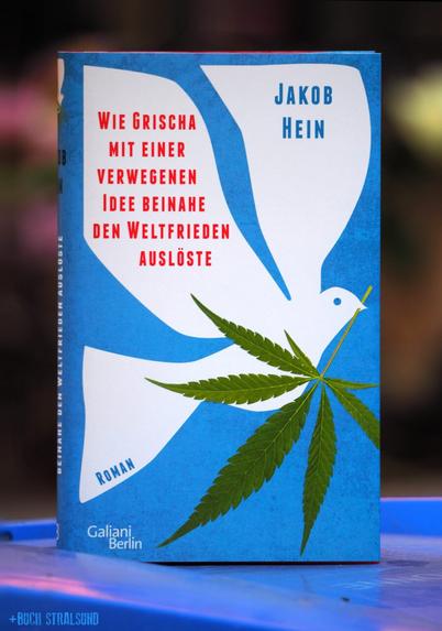 Buchcover illustriert mit Friedenstaube und Hanfblatt