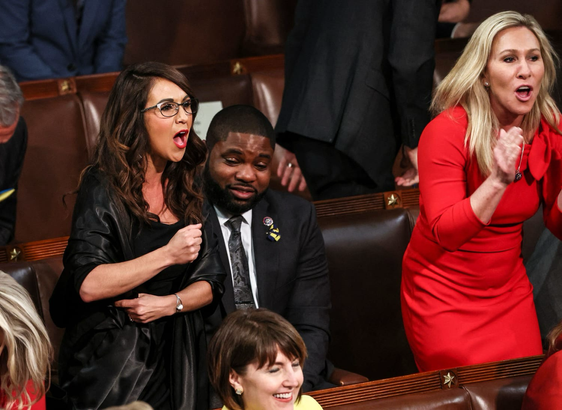 marjorie taylor greene and lauren boebert heckle Biden