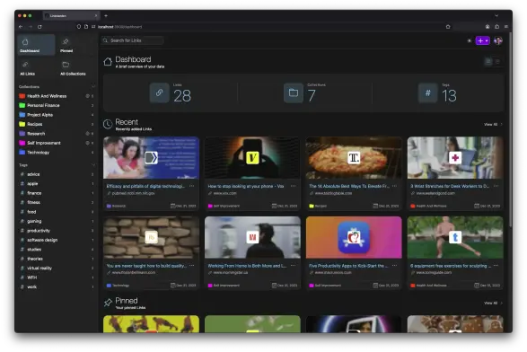 linkwarden main screen, if logged in.