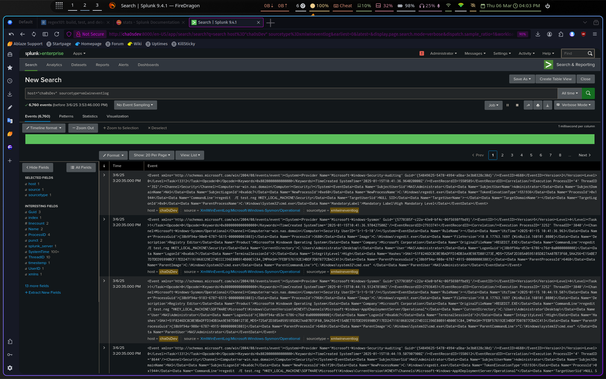 Splunk enterprise showing attack data