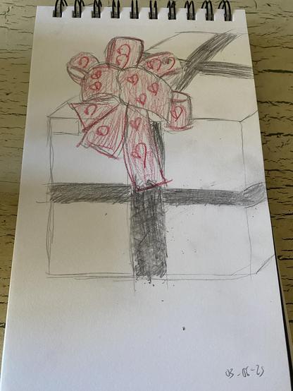Pencil drawing of cube and bow