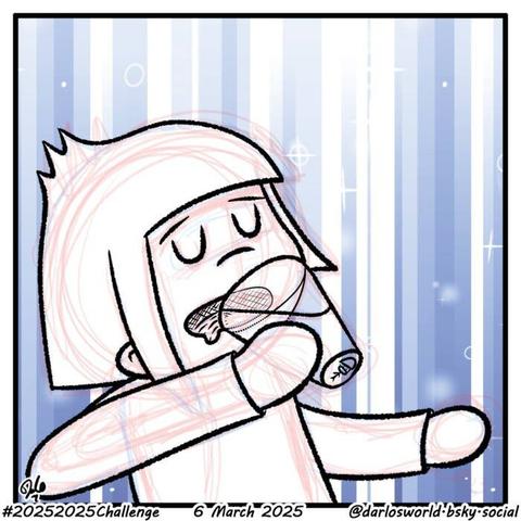 A drawing of Darlo drinking a glass of water.