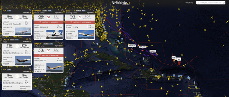 Flight Radar 24 Screenshot of air chaos